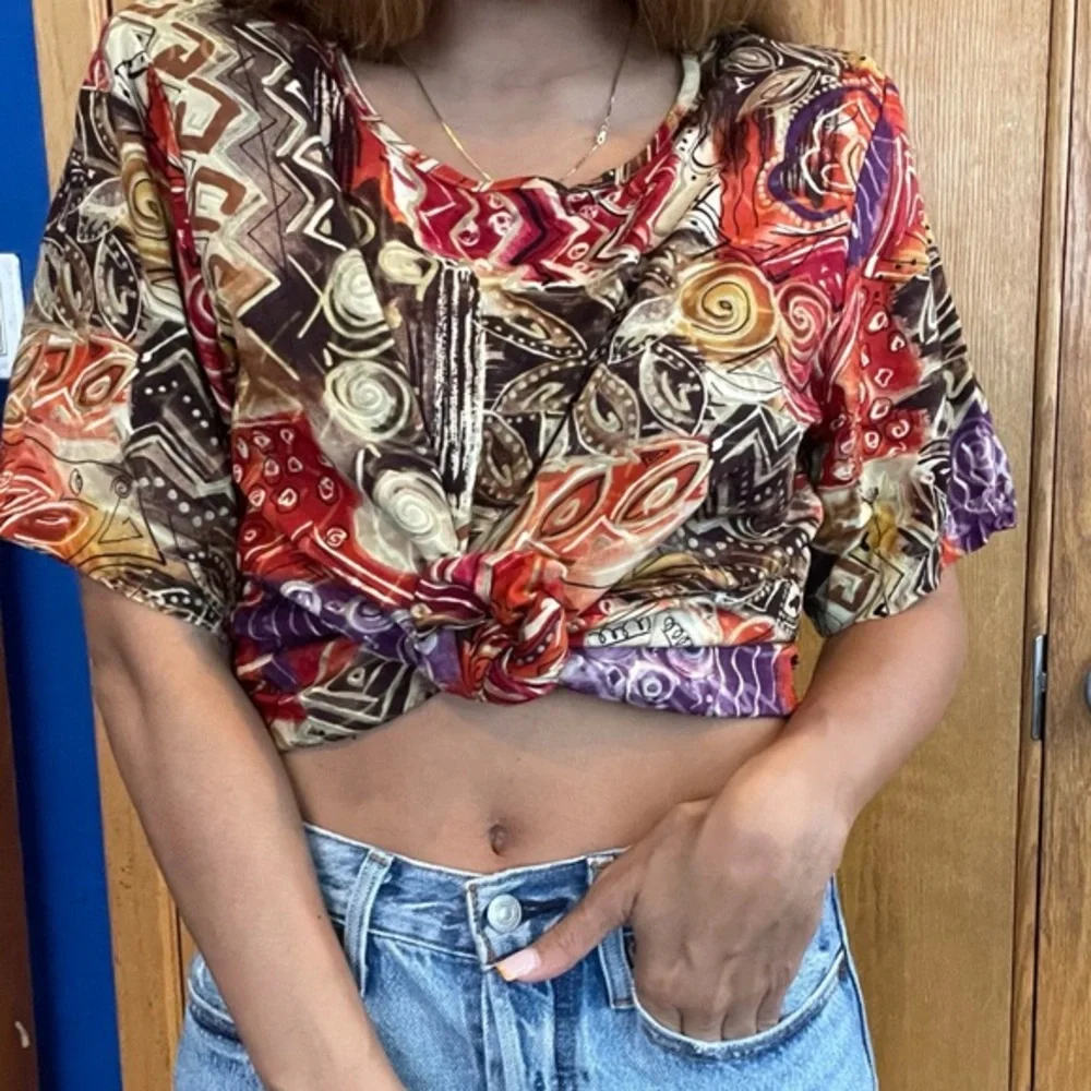 Vintage sag harbor colorful printed short sleeve top S - Picture 6 of 7